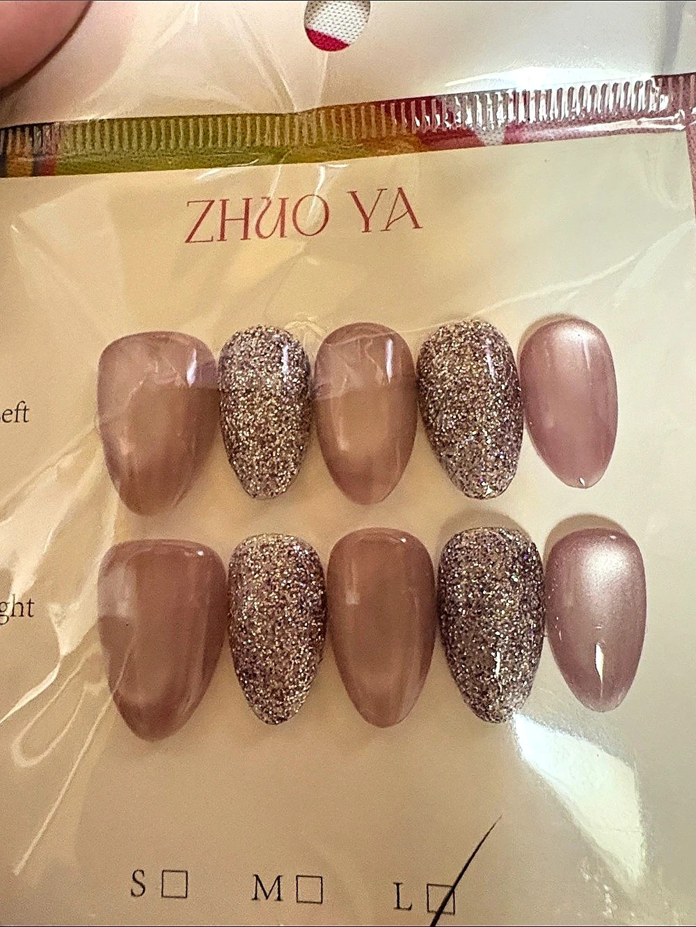 Zhuo Ya Pink Cat Eye Glitter Press-On Nails NWT